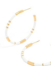 Waterproof Gold Plated Stainless Steel White Enamel Hoop Earrings - link has visual effect only