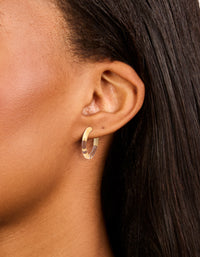 Waterproof Gold Plated Stainless Steel Small Brown Enamel Stripe Hoop Earrings - link has visual effect only