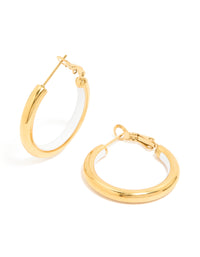Waterproof Gold Plated Stainless Steel Half White Enamel Hoop Earrings - link has visual effect only