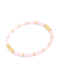 Waterproof Gold Plated Stainless Steel Bamboo Pink Enamel Bangle - link has visual effect only