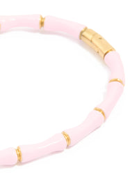 Waterproof Gold Plated Stainless Steel Bamboo Pink Enamel Bangle - link has visual effect only