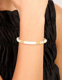 Waterproof Gold Plated Stainless Steel Stripe White Enamel Wrist Cuff - link has visual effect only