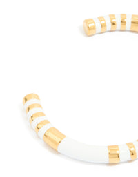 Waterproof Gold Plated Stainless Steel Stripe White Enamel Wrist Cuff - link has visual effect only