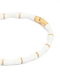 Waterproof Gold Plated Stainless Steel White Enamel Bamboo Bangle - link has visual effect only