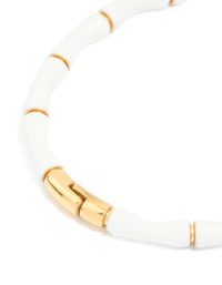 Waterproof Gold Plated Stainless Steel White Enamel Bamboo Bangle - link has visual effect only
