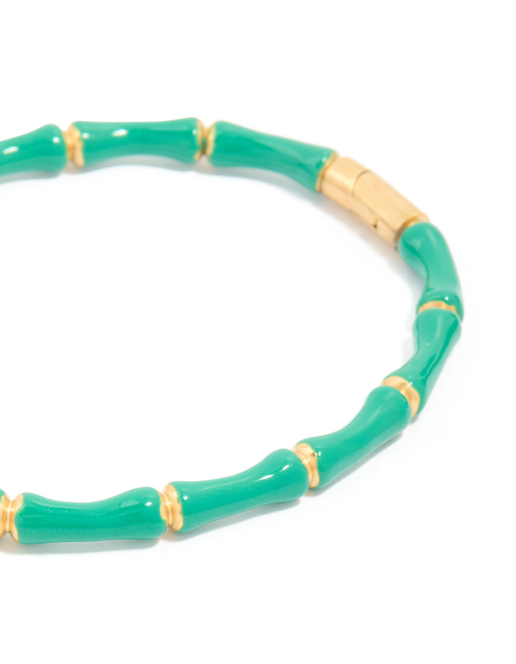 Waterproof Gold Plated Stainless Steel Green Enamel Bamboo Bangle