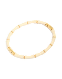 Waterproof Gold Plated Stainless Steel Bamboo White Enamel Bangle - link has visual effect only