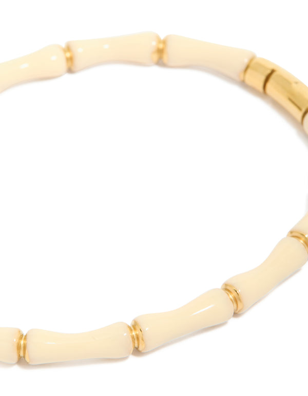 Waterproof Gold Plated Stainless Steel Bamboo White Enamel Bangle