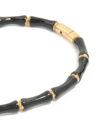 Waterproof Gold Plated Stainless Steel Black Enamel Bamboo Bangle - link has visual effect only