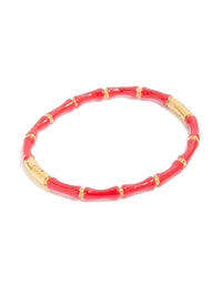 Waterproof Gold Plated Stainless Steel Red Bamboo Bangle - link has visual effect only
