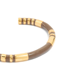 Waterproof Gold Plated Stainless Steel Brown Enamel Wrist Cuff - link has visual effect only
