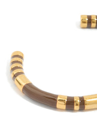 Waterproof Gold Plated Stainless Steel Brown Enamel Wrist Cuff - link has visual effect only