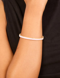 Waterproof Gold Plated Stainless Steel Pink Enamel Thick Hinged Bangle - link has visual effect only