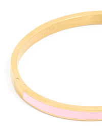 Waterproof Gold Plated Stainless Steel Pink Enamel Thick Hinged Bangle - link has visual effect only
