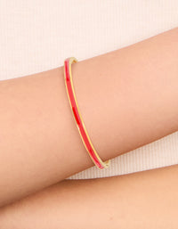 Waterproof Gold Plated Stainless Steel Thin Red Enamel Hinged Bangle - link has visual effect only