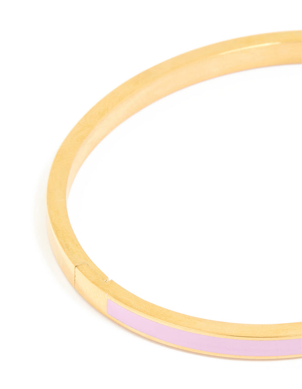 Waterproof Gold Plated Stainless Steel Thin Lilac Enamel Hinged Bangle
