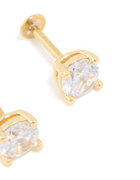 Gold Plated Titanium 5 MM Cubic Zirconia Flat Back Studs - link has visual effect only