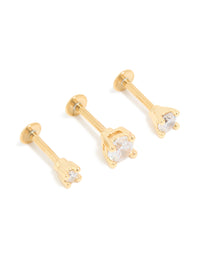 Gold Plated Titanium Cubic Zirconia Graduated Flat Back Studs 3-Pack - link has visual effect only