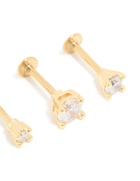 Gold Plated Titanium Cubic Zirconia Graduated Flat Back Studs 3-Pack - link has visual effect only