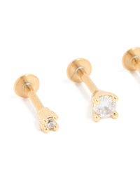 Gold Plated Titanium Cubic Zirconia Mixed Size Flat Back Earrings 3-Pack - link has visual effect only