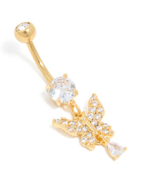 Gold Plated Surgical Steel Cubic Zirconia Butterfly Belly Bar - link has visual effect only
