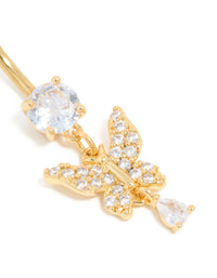 Gold Plated Surgical Steel Cubic Zirconia Butterfly Belly Bar - link has visual effect only