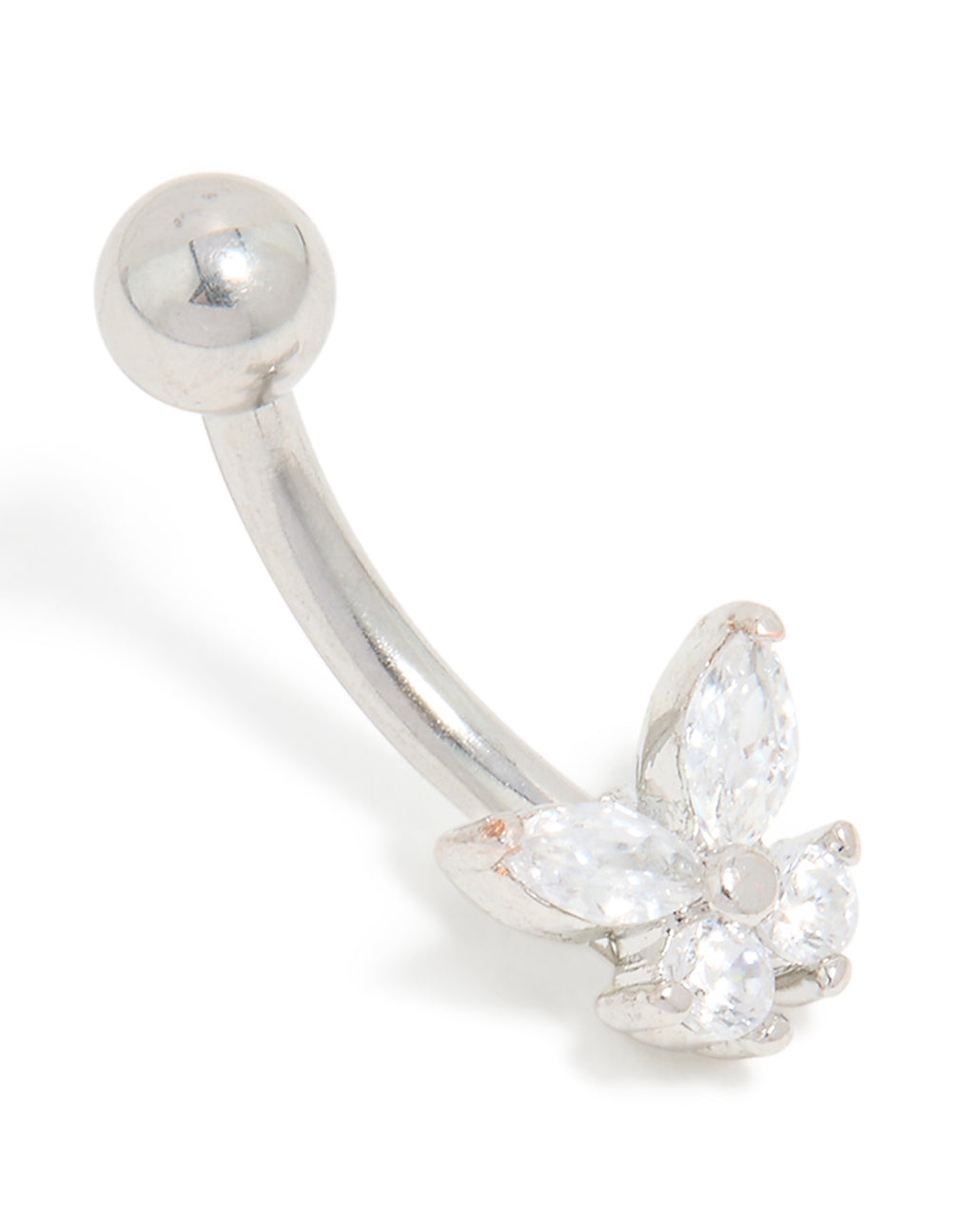 Surgical Steel Cubic Zirconia Single Butterfly Belly Bar
