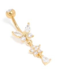 Gold Plated Surgical Steel Cubic Zirconia Butterfly Flower Drop Belly Bar - link has visual effect only