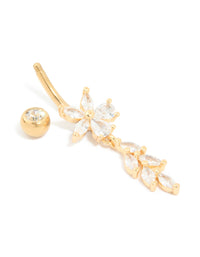 Gold Plated Surgical Steel Cubic Zirconia Floral Vine Drop Belly Bar - link has visual effect only