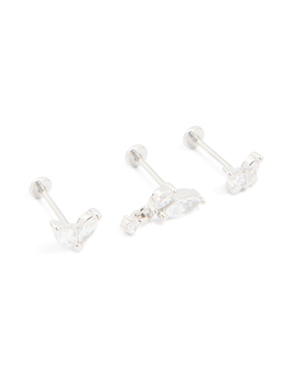 Surgical Steel Cubic Zirconia Butterfly Flat Back Earrings 3-Pack