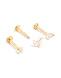 Gold Plated Surgical Steel Cubic Zirconia Flat Back Studs 3-Pack - link has visual effect only