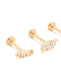 Gold Plated Surgical Steel Cubic Zirconia Crawler Flat Back Studs 3-Pack - link has visual effect only