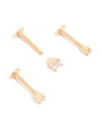 Gold Plated Surgical Steel Mixed Size Flat Back Studs 3-Pack - link has visual effect only