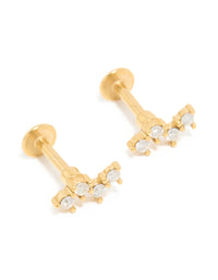 Kids Gold Plated Surgical Steel Cubic Zirconia Fine Zigzag Flat Back Studs - link has visual effect only