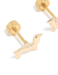 Kids Gold Plated Surgical Steel Dog Flat Back Studs - link has visual effect only