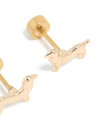 Kids Gold Plated Surgical Steel Dog Flat Back Studs - link has visual effect only
