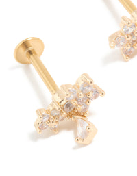 Gold Plated Surgical Steel Cubic Zirconia Flower Teardrop Flat Back Studs - link has visual effect only