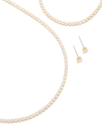 Gold Cubic Zirconia Tennis Necklace, Bracelet & Earrings Set - link has visual effect only