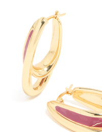 Waterproof Gold Plated Stainless Steel & Red Enamel Double Illusion Hoop Earrings - link has visual effect only