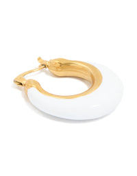 Waterproof Gold Plated Stainless Steel White Enamel Long Hoop Earrings - link has visual effect only
