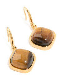 Waterproof Gold Plated Stainless Steel Tiger's Eye Semi Precious Stone Earrings - link has visual effect only