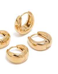 Waterproof Gold Plated Stainless Steel Chubby Hoop Earrings 2-Pack - link has visual effect only