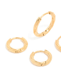 Waterproof Gold Plated Stainless Steel Small Wrap Huggie Earrings 3-Pack - link has visual effect only