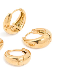 Waterproof Gold Plated Stainless Steel Thick Oval Huggie Earrings 2-Pack - link has visual effect only
