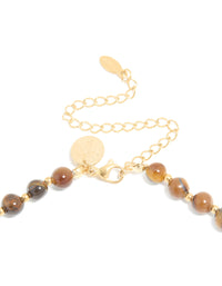 Waterproof Gold Plated Stainless Steel Tigers Eye Semi Precious Stone Beaded Short Necklace - link has visual effect only