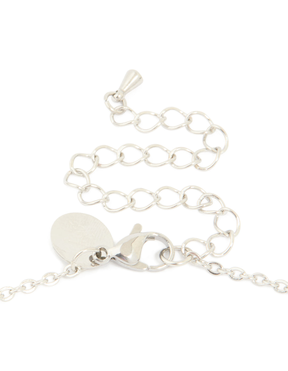Designed with waterproof stainless steel and multi cubic zirconia, this large cross necklace with statement elements in silver and clear clasp detail view