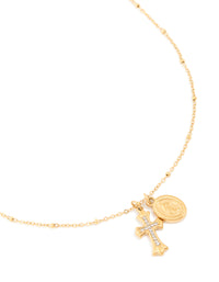 Waterproof Gold Plated Stainless Steel Mary & Cross Necklace - link has visual effect only