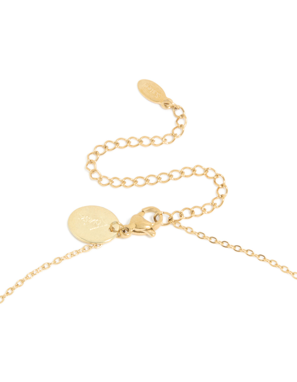 Designed with waterproof gold plated stainless steel gothic cross necklace in dainty style clasp detail view