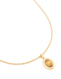 Waterproof Gold Plated Stainless Steel Tiger's Eye semi Precious Stone Pendant Necklace - link has visual effect only