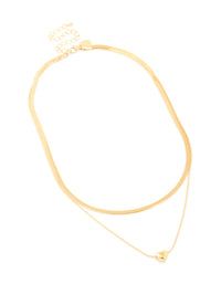 Waterproof Gold Plated Stainless Steel Snake Chain & Heart Pendant Layered Necklace - link has visual effect only